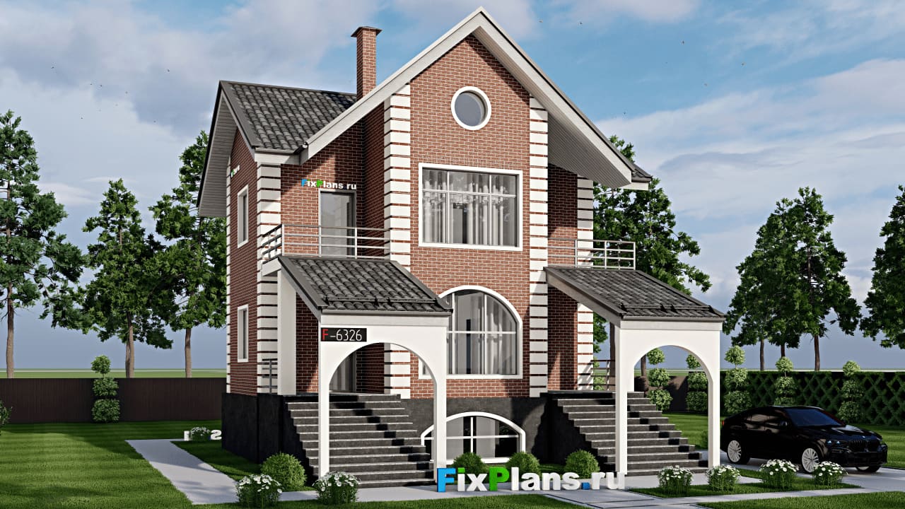 Одноэтажный дом с мансардой  F-6326 — фасад