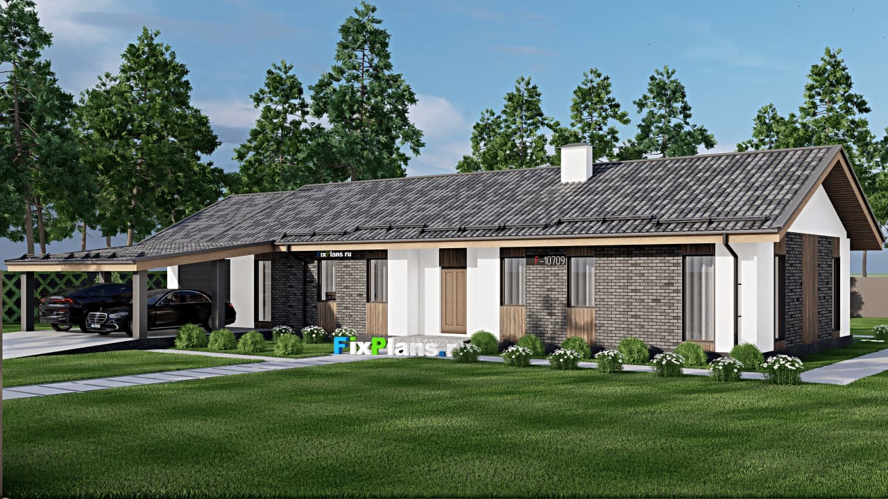 Одноэтажный дом F-10709 — фасад