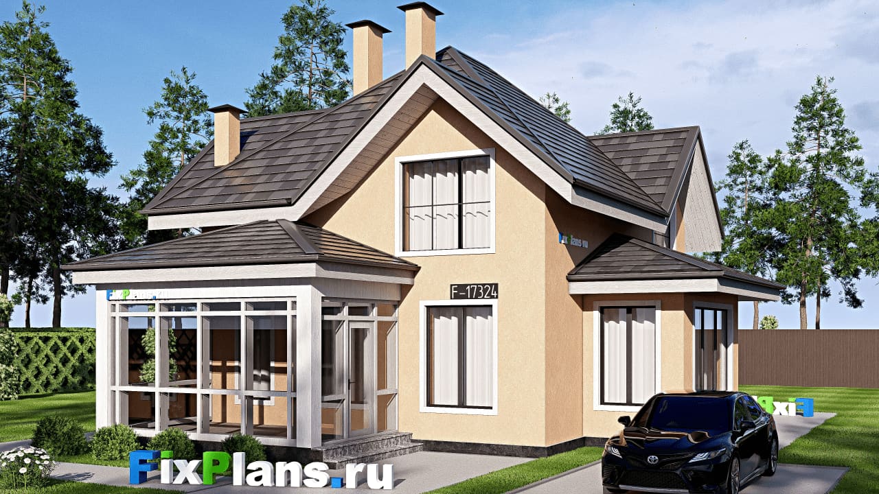 Одноэтажный дом с мансардой  F-17324 — фасад